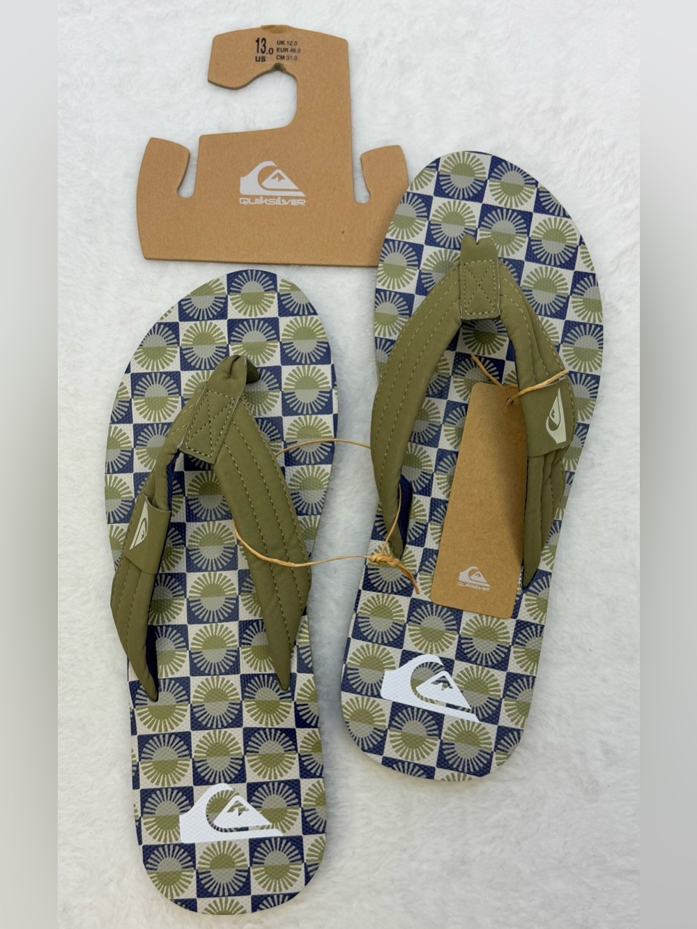 Quiksilver Men’s Olive & Navy Geometric Pattern Thong Flip Flops
